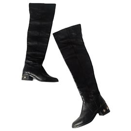 Botas Chanel de couro preto Preto
