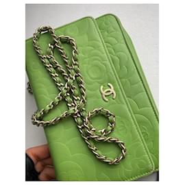 Chanel-Camellia Geldbörse mit Kette WOC-Grün,Hellgrün