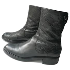 Gucci-GUCCI Maud MICROGUCCISSIMA ankle boots in monogrammed leather, excellent condition, size 40 IT-Black