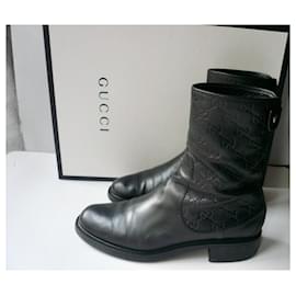 Gucci-GUCCI Maud MICROGUCCISSIMA ankle boots in monogrammed leather, excellent condition, size 40 IT-Black