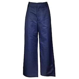 Autre Marque-Pantalon en coton brodé logo bleu marine Marni-Bleu