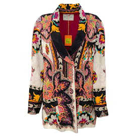 Autre Marque-Etro Schwarz / Elfenbeinfarbene, mehrfarbige Jacke aus Seide mit offenem Vorderteil und Paisly-Muster-Pink
