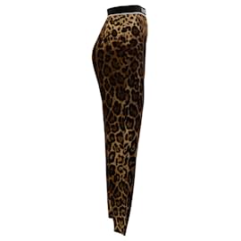 Autre Marque-Dolce & Gabbana Seidenhose mit Leopardenmuster und Logo-Bund-Braun