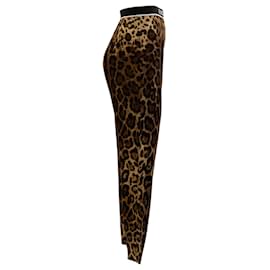 Autre Marque-Dolce & Gabbana Calça de seda com estampa de leopardo e cintura com logotipo-Marrom