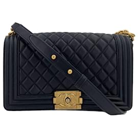 Chanel-Boy Medium Quilted Lambskin Leather  Bag Blue-Blue
