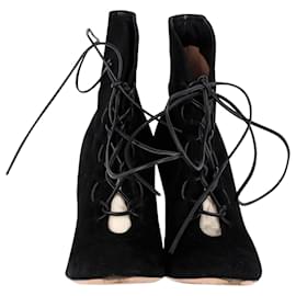 Gianvito Rossi-Gianvito Rossi Lace-Up Heeled Boots in Black Suede-Black