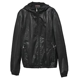 Prada-Chaqueta con capucha Prada en cuero negro-Negro