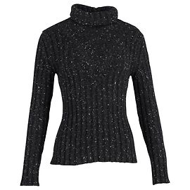 Khaite Metallic Rib-Knit Rollkragenpullover aus schwarzem Kaschmir Schwarz
