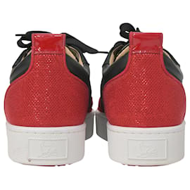 Christian Louboutin-Christian Louboutin Happyrui Sneakers aus schwarzem Mesh und rotem Wildleder-Rot