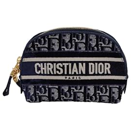 Dior-Christian Dior Oblique Kosmetiktasche aus marineblauem Samt-Blau
