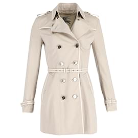 Burberry-Burberry Double-Breasted Belted Coat in Beige Cotton-Brown,Beige
