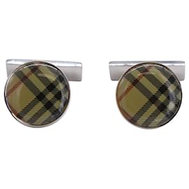 Burberry-Boutons de manchette Burberry Nova Check en métal argenté-Argenté