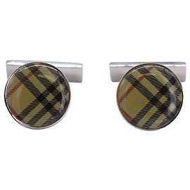 Abotoaduras Burberry Nova Check em metal prateado Prata Metálico