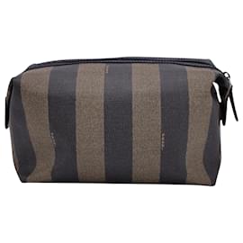 Fendi-Pochette Fendi Pequin Stripe en toile marron-Marron