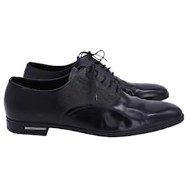 Prada-Prada Saffiano-Trimmed Oxford Derby Shoes in Black Calfskin Leather-Black