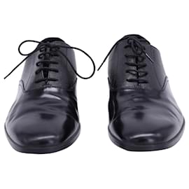Prada-Prada Saffiano-Trimmed Oxford Derby Shoes in Black Calfskin Leather-Black