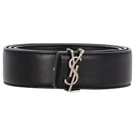 Saint Laurent Monogram Belt in Black Leather Black