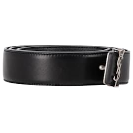 Saint Laurent-Cinturón con monograma Saint Laurent en cuero negro-Negro