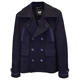 Dolce & Gabbana-Dolce & Gabbana Double-Breasted Short Coat in Navy Blue Wool-Blue,Navy blue
