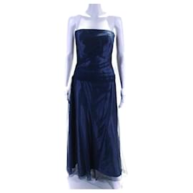 Vera Wang-Vestido de gala de tul sin tirantes-Azul marino
