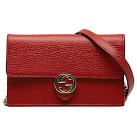 Gucci-Gucci Red Interlocking G Wallet On Chain-Red