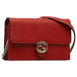 Gucci-Gucci Red Interlocking G Wallet On Chain-Red