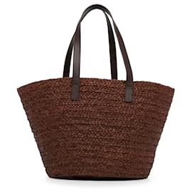 Saint Laurent-Saint Laurent Brown Raffia Tote-Brown,Dark brown