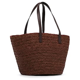 Saint Laurent-Saint Laurent Brown Raffia Tote-Brown,Dark brown