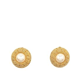 Dior-Boucles d'oreilles clips Dior en fausses perles dorées-Doré
