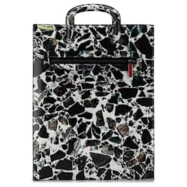 Christian Louboutin-Christian Louboutin Black Printed Leather Trictrac Spiked Tote-Black
