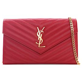 Saint Laurent-Saint Laurent Red Grain De Poudre Cassandre Envelope Wallet on Chain-Red