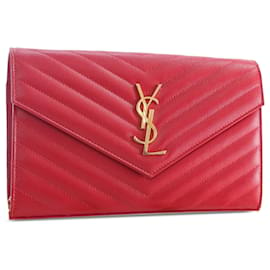 Saint Laurent-Saint Laurent Red Grain De Poudre Cassandre Envelope Wallet on Chain-Red