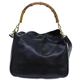 Gucci-GUCCI Bamboo Hand Bag Leather 2way Black Auth ep3954-Black