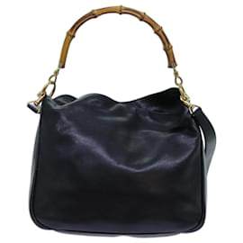 Gucci-GUCCI Bambú Bolso De Mano Cuero 2forma de autenticación negra ep3954-Negro