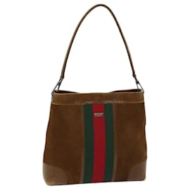 Gucci-GUCCI Web Sherry Line Shoulder Bag Suede Brown Red Green 33900 auth 72093-Brown,Red,Green