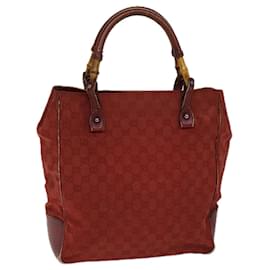 Gucci-GUCCI GG Canvas Bamboo Tote Bag Red Auth 72414-Red