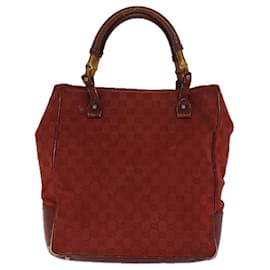 Gucci-GUCCI GG Canvas Bamboo Tote Bag Red Auth 72414-Red