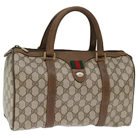 Gucci-GUCCI GG Canvas Web Sherry Line Boston Bag PVC Beige Verde Rojo Auth 72785-Roja,Beige,Verde