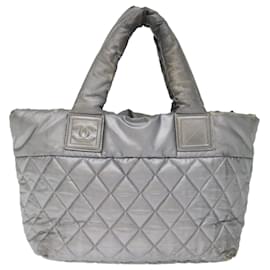 Chanel-CHANEL Cococoon Hand Bag Nylon Silver CC Auth 71571-Silvery