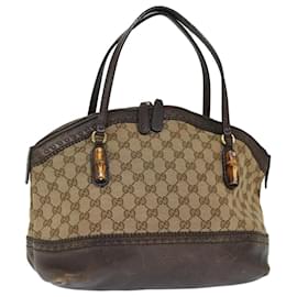 Gucci-GUCCI GG Canvas Bamboo Hand Bag Beige 339002 auth 72514-Beige