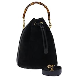 Gucci-GUCCI Bamboo Hand Bag Suede 2way Black 001 2865 1657 Auth bs13831-Black