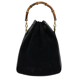 Gucci-GUCCI Bamboo Hand Bag Suede 2way Black 001 2865 1657 Auth bs13831-Black
