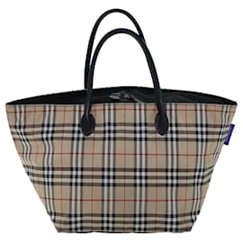 Autre Marque-Burberrys Nova Check Blue Label Tote Bag Nylon Beige Black Auth bs13692-Black,Beige