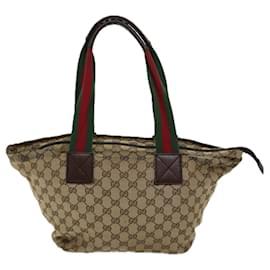 Gucci-GUCCI GG Canvas Web Sherry Line Tote Bag Beige Red Green 131230 auth 71809-Red,Beige,Green