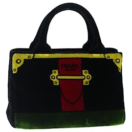 Prada-PRADA Hand Bag Velor Black Green Red Auth 71639A-Black,Red,Green