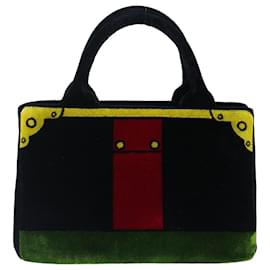 Prada-PRADA Hand Bag Velor Black Green Red Auth 71639A-Black,Red,Green