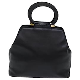 Céline-CELINE Hand Bag Leather Black Auth 72409-Black