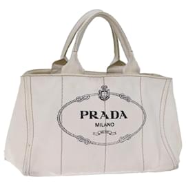 Prada-PRADA Canapa MM Hand Bag Canvas White Auth cl834-White