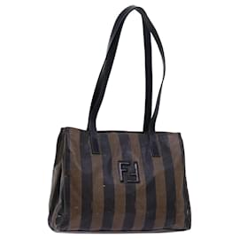 Fendi-FENDI Pecan Canvas Shoulder Bag Coated Canvas Black Brown Auth bs13718-Brown,Black