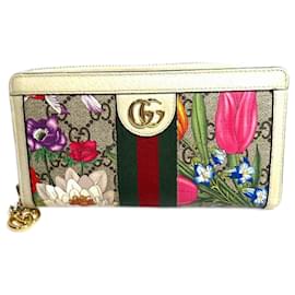 Gucci-Cartera larga de cuero con cremallera alrededor Gucci GG Supreme Flora Ophidia 523154 en buen estado-Otro